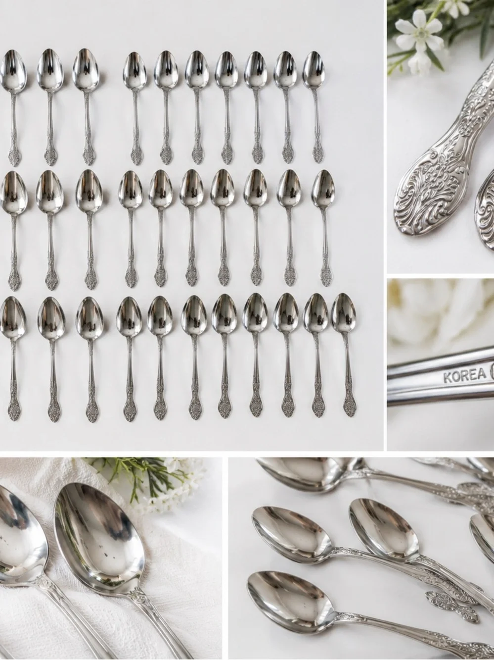 Beautiful 36 piece vintage National Stainless Steel spoon collection made Korea